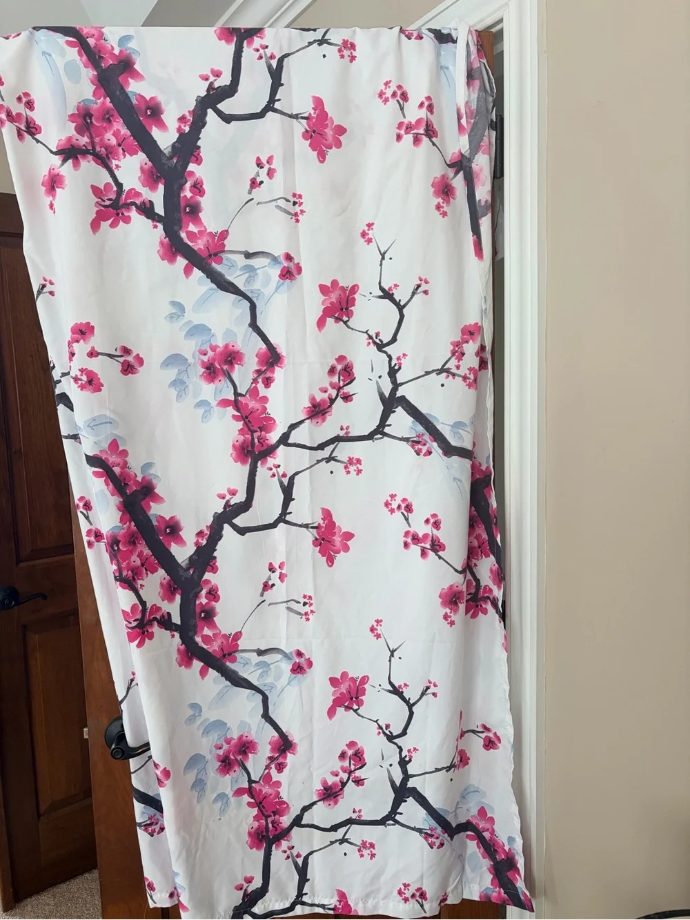 Floral Blossom Printed Shower Curtain - Pink/Blue Black